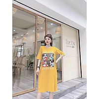 váy suông nữ, đầm suông phom rộng cộc tay in hình con vật