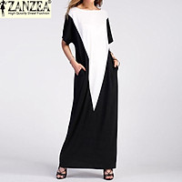 Plus Size ZANZEA Women Summer Pockets Beach Vestido Sundress Ladies Party Casual O-Neck Short Sleeve Maxi Long Dress Kaftan (Color3)