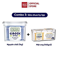Combo Sữa chua Hy Lạp Greek Style Natural Yogurt nguyên chất 1kg + lốc 2 hộp vị mật ong honey 140g