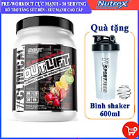 Combo Pre-workout Outlift của Nutrex hương Fruit Punch hộp 30 lần dùng hỗ trợ tăng sức bền, sức mạnh trước tập, giảm cân, đốt mỡ cho GYMER & Bình shaker 600ml (Mẫu ngẫu nhiên)