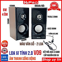 Đôi loa vi tính 2.0 V09 H2Pro 6W cao cấp - âm thanh sống động, loa máy tính giá rẻ nguồn 5V