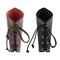 2Pcs Punk Brown Black Gothic Leather Arm Bracers Medieval Lace Up Cosplay