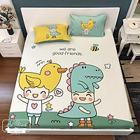 Bộ ga giường và vỏ gối cotton thun lạnh 100%, ga gối cotton dày mát đủ size nệm 1m2 1m5 1m6 1m8 2m