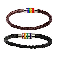 2pcs Leather Gay Lesbian Pride Bracelet Transgender Rainbow LGBT Wristband