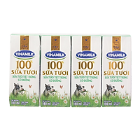 Lốc 4 Hộp Sữa Vinamilk 100% Có Đường 180Ml
