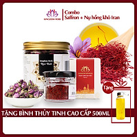 Combo Kingdom Saffron Nhụy Hoa Nghệ Tây và Nụ Hồng Khô Iran Thượng Hạng (1 Hộp Saffron 1g + 1 Hộp Nụ Hoa Hồng Khô 50g)