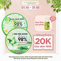 Bộ Đôi Gel Dưỡng Ẩm, giảm Mụn Gel Nha Đam Tươi MILAGANICS 300ml + Gel Trà Xanh MILAGANICS 300ml
