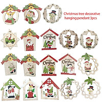3Pcs/Set Wooden Garland/Santa Claus/Snowman/Bear Pattern Hanging Pendant Ornaments for Christmas
