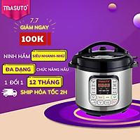 Nồi áp suất điện tử đa năng Masuto 6 lít CN Nhật nấu cơm cháo hầm siêu nhừ ruột Inox 304 siêu bền-Hàng chính hãng