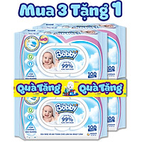Combo Tiết Kiệm 3 Gói Khăn Ướt Bobby Care Không Hương 100 Tờ/Gói - Tặng 1 Gói Cùng Loại