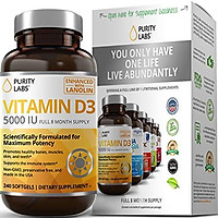 Pure Vitamin D3 Supplement with 5000IU Per Serving | 240 Softgels - 8 Month Supply | Supports Bone, Hormone, Immune, Muscle, Skin, and Teeth Health | Gluten-Free, Always Non-GMO, Preservative Free
