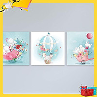 Bộ 3 tranh cho trẻ em “Những chú thỏ” | Tranh trang trí phòng ngủ em bé W3379