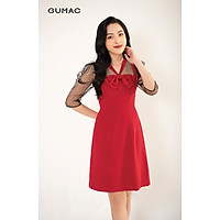Đầm dáng xòe tay bồng cổ nơ GUMAC DB3214