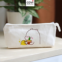 Ví vải canvas, ví đựng bút in hình ngộ nghĩnh thời trang covi trắng mộc V2