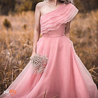 Đầm maxi lệch vai dự tiệc mặc cưới TRIPBLE T DRESS -size M/L (kèm ảnh/video thật) MS31Y