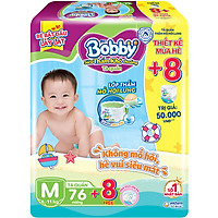 Tã quần Bobby - Đệm Lưng Thấm Mồ Hôi M76 (76 miếng) - Tặng 8 miếng trong gói