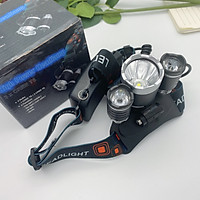 Đèn pin đội đầu chiếu sáng xa 100m 3 bóng đầu bạc full bộ sạc 3.7V Tặng GĂNG TAY THỂ THAO đen cụt ngón BaoAn - Hàng Chính Hãng