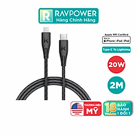 Dây Cáp Sạc Type C To Lightning 20W Cho iPhone, iPad Chuẩn MFI C94 Dài 2m RAVPower RP-CB1005 - Hàng Chính Hãng