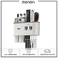 Kệ Nhà Tắm Liền 2 Nhà Kem Đánh Răng Tự Động OENON Kèm 2 Cốc Hút Từ Tính Lắp Đặt Dán Tường Gạch Men