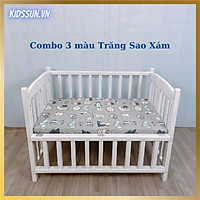 Giường Cũi - Nôi Cũi Cho Bé Từ Sơ Sinh Đến 3-4 Tuổi - Chất Liệu Gỗ Quế Màu Trắng - Combo 3 Sản Phẩm - Kích thước 70 x 110 x 86cm ( R x D x C )