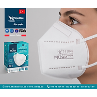 MUSK KHẨU TRANG Y TẾ 5 LỚP N95 / FFP2 Nhập Khẩu Châu Âu Turkey, Phòng Tránh Lây Nhiễm Vi Khuẩn, Virus, Bệnh Hô Hấp, Hoá Chất, Phòng Thí Nghiệm, Bệnh Viện, Môi Trường Y Tế, Bụi Khuẩn Độc Hại. LỌC VI KHUẨN, VIRUS 99%. Hộp 10 Chiếc Màu Trắng