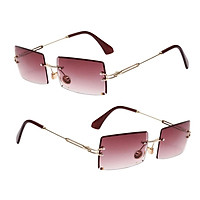 2x Women Rectangle Cut Rimless Sunglasses Retro Tinted Lens Eyewear UV400 Purple