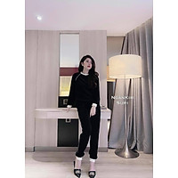 bộ đồ nữ thu đông dài tay chất nỉ nhung bo viền điệu đà