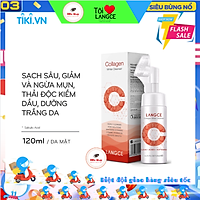 Collagen Rửa Mặt Cọ Massage Trắng Da 120ml Hộp Đỏ TẶNG Tẩy Tế Bào Chết Da Mặt Trà Xanh 100ml LANGCE