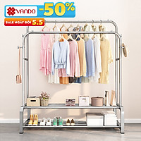 Giá Treo Quần Áo INOX Cao Cấp VANDO Hàng Loại 1 Chịu Lực 160kg Chắc Chắn Giá Kệ Phơi Đồ 2 Thanh Sức Chứa Lớn