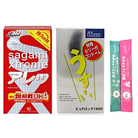 Combo 2 Hộp Bao Cao Su Lâu Ra Nhật Bản Siêu Mỏng Jex Usui Pure Long (H12) + BCS Có Gai Sagami Feel Long (H10) - Tặng Nước BJ Tình Yêu - Hàng Chính Hãng - Che Tên Sản Phẩm