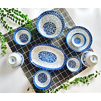 Bộ quà tặng chén đĩa sứ phong cách Nhật Bản cao cấp nhiều chi tiết, họa tiết vân cổ, bộ đồ ăn 12 món, bộ bát đĩa sứ- tặng kèm 10 đôi đũa, có hộp và túi sang trọng