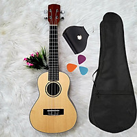 Đàn Ukulele Concert (23') gỗ nguyên tấm - K èm phụ kện Giáo trình, Bao, Pick, Pick Bag