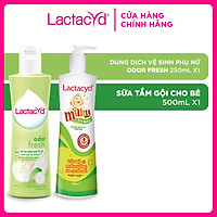Bộ sản phẩm DDVS Lactacyd Odor Fresh NGĂN MÙI 24H 250ml + Lactacyd Milky BẢO VỆ, NUÔI DƯỠNG DA và TÓC BÉ VƯỢT TRỘI 500ml