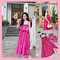 Đầm maxi hai dây suông bèo thắt nơ vai tiểu thư kiểu dáng vintage siêu xinh, Váy xuông nữ 2 dây dáng dài đẹp phù hợp đi biển đi chơi đi dạo