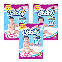 Combo 3 Tã Dán Bobby Siêu Mỏng Gói Cực Đại L68 (68 Miếng/Gói)