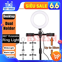 Đèn livestream/Đèn Hỗ Trợ Sáng Livestream Để Bàn Có 2 Kẹp Điện Thoại -Hàng Chính Hãng