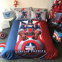 Bộ Chăn Ga Gối Cotton Lụa 5D( 1ga chun +2vỏ gối nằm+1 vỏ chăn) - CAPTAIN AMERICA