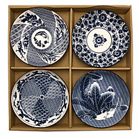 Bộ 4 Đĩa Men Sứ Nhật Giả Cổ, Đĩa Sâu Lòng Phong Cách Nhật, Đĩa Sứ Nhật Cao Cấp