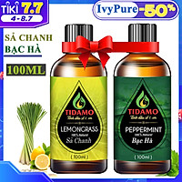Combo 2 Tinh Dầu Sả Chanh 100ML + Tinh Dầu Bạc Hà 100ML TIDAMO - Tinh Dầu Thiên Nhiên Nguyên Chất Giúp Thư Giãn, Đuổi Muỗi, Thơm Phòng và Nâng Cao Sức Khỏe - Thích Hợp Dùng Với Máy Xông Tinh Dầu