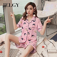 Bộ Đồ Ngủ IELGY, Quần Áo Gia Đình Hoạt Hình Nhỏ Tươi Và Dễ Thương Cho Nữ Bộ Áo Cardigan Cotton Ngắn Tay Dáng Rộng
