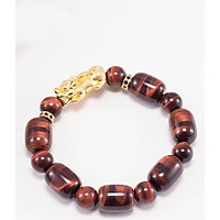Vòng tay đá thạch anh mắt hổ nâu đỏ phối tỳ hưu bạc mạ vàng (12mm) Ngọc Quý Gemstones