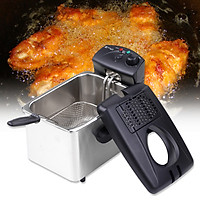 Electric Immersion Deep Fryer Frying Basket Detachable Lid with View Window Single Oil Tank Brushed Stainless Steel Hot
