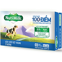 Thùng 48 hộp NutiMilk Sữa tươi 100 điểm - Sữa tươi tiệt trùng Ít đường hộp 180ml