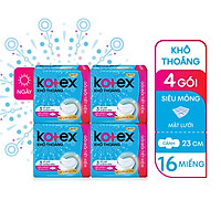 Combo 4 gói Băng Vệ Sinh Kotex Khô thoáng Siêu Mỏng Cánh 16 miếng