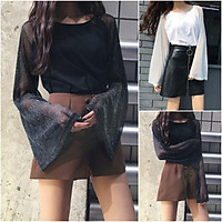 Áo thun nữ tay dài ống loe thời trang Hàn