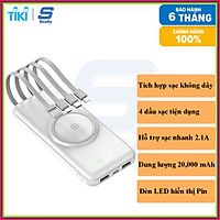 Pin sạc dự phòng SeaSy SS26, Dung lượng 20000 mAh, Tích hợp sạc không dây, Hỗ trợ sạc nhanh 2.1A, Kèm sẵn 4 đầu dây sạc chuyên dụng và tiện lợi cho tất cả các dòng điện thoại – Hàng chính hãng
