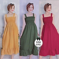 Đầm Nữ Dài Maxi 2 Dây FREE SHIP Nhúng Ngực Viền Bèo Mẫu Mới (Đủ Màu) Dưới 55kg