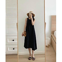 váy suông nữ ,đầm suông nữ sát nách dáng dài chất đũi 3 màu xinh xắn
