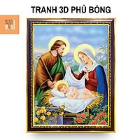 Tranh 3D Công Giáo Treo Tường - Gia Đình Thánh Gia CG004, 35x47cm - Khung Composite Cổ Điển, Pha lê, Tráng gương