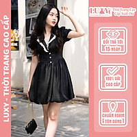 Váy đen cổ vest viền trắng phong cách trẻ trung, năng động, lịch sự Luxy v130